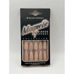 Salon Perfect Magnetic Mirror Effect Nails - 30pc Press On Set - Nude/Champagne